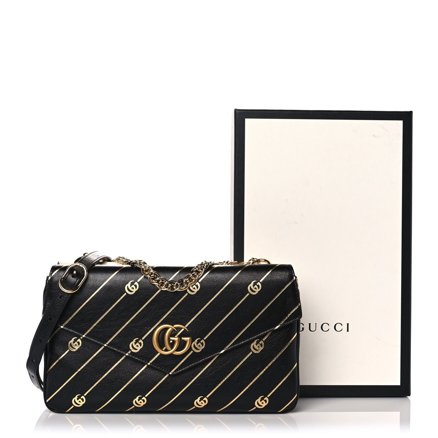 Calfskin Diagonal GG Medium Thiara Double Envelope Shoulder Bag Black White