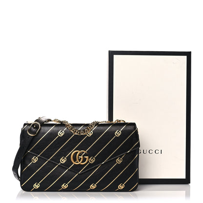 Gucci Calfskin Diagonal GG Medium Thiara Double Envelope Shoulder Bag Black White 11 of 11