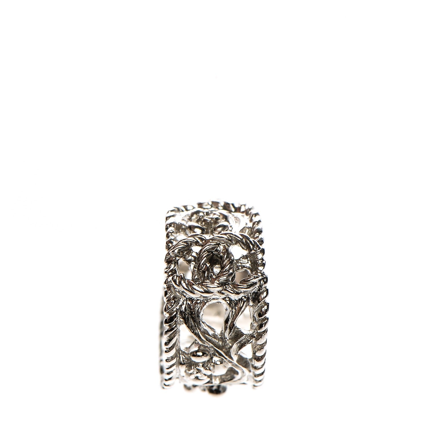 Chanel CC Camellia Hoop Earrings Silver 1 of 8