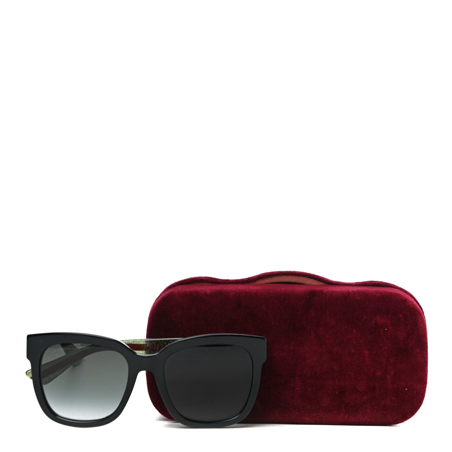 Gucci Acetate Square Frame Web Glitter Sunglasses GG0034S Black Green 7 of 7