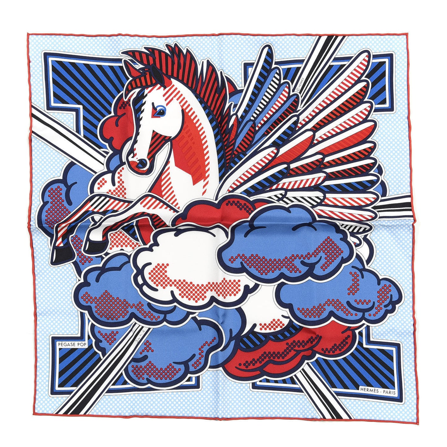 Silk Pegase Pop Pocket Square Ciel Rouge Bleu Moyen