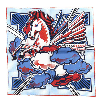 Hermes Silk Pegase Pop Pocket Square Ciel Rouge Bleu Moyen 1 of 5