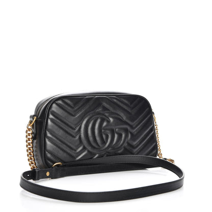 Gucci Calfskin Matelasse Small GG Marmont Chain Shoulder Bag Black 3 of 8