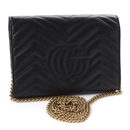 Gucci Calfskin Matelasse GG Marmont Chain Wallet Black 3 of 10