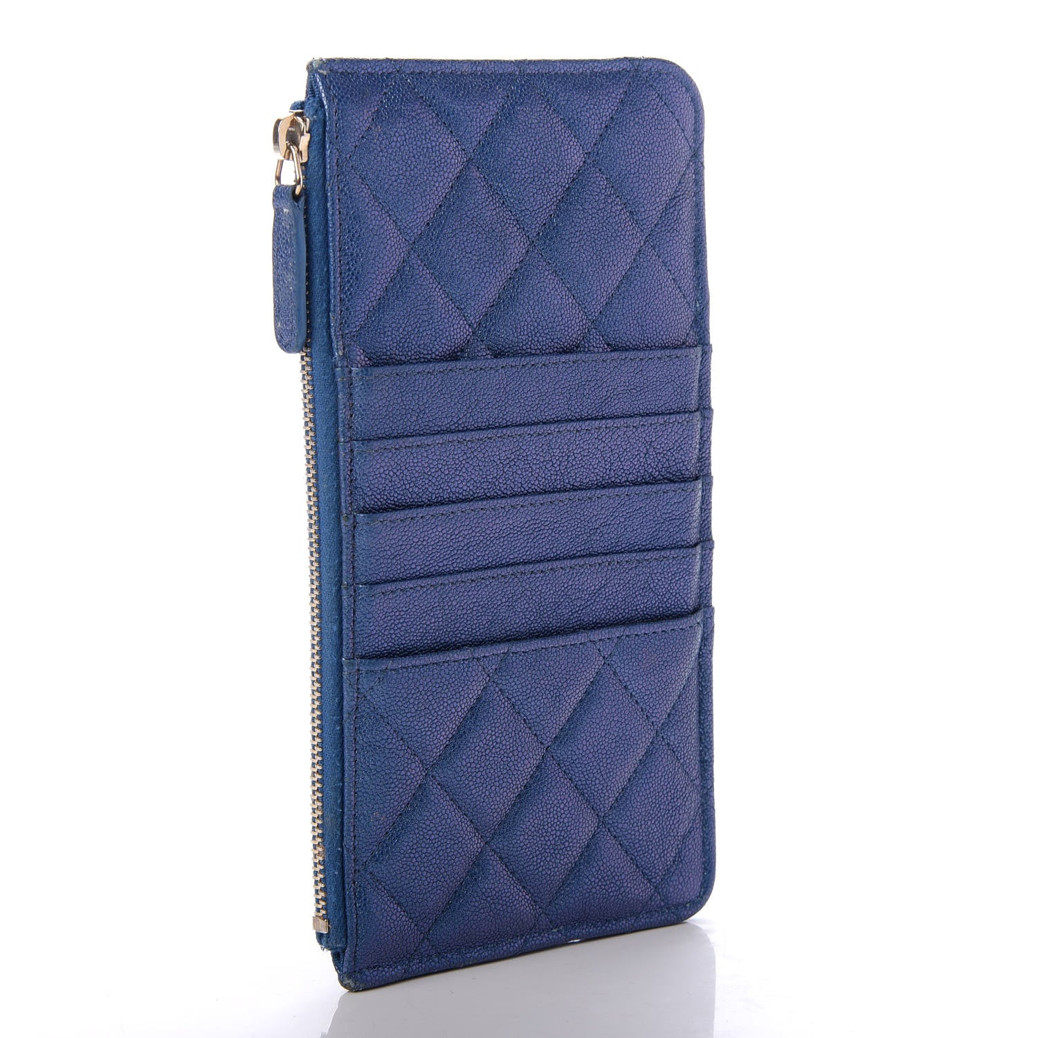 Chanel Iridescent Caviar Quilted Classic Flat Wallet Pouch Dark Blue 3 of 7