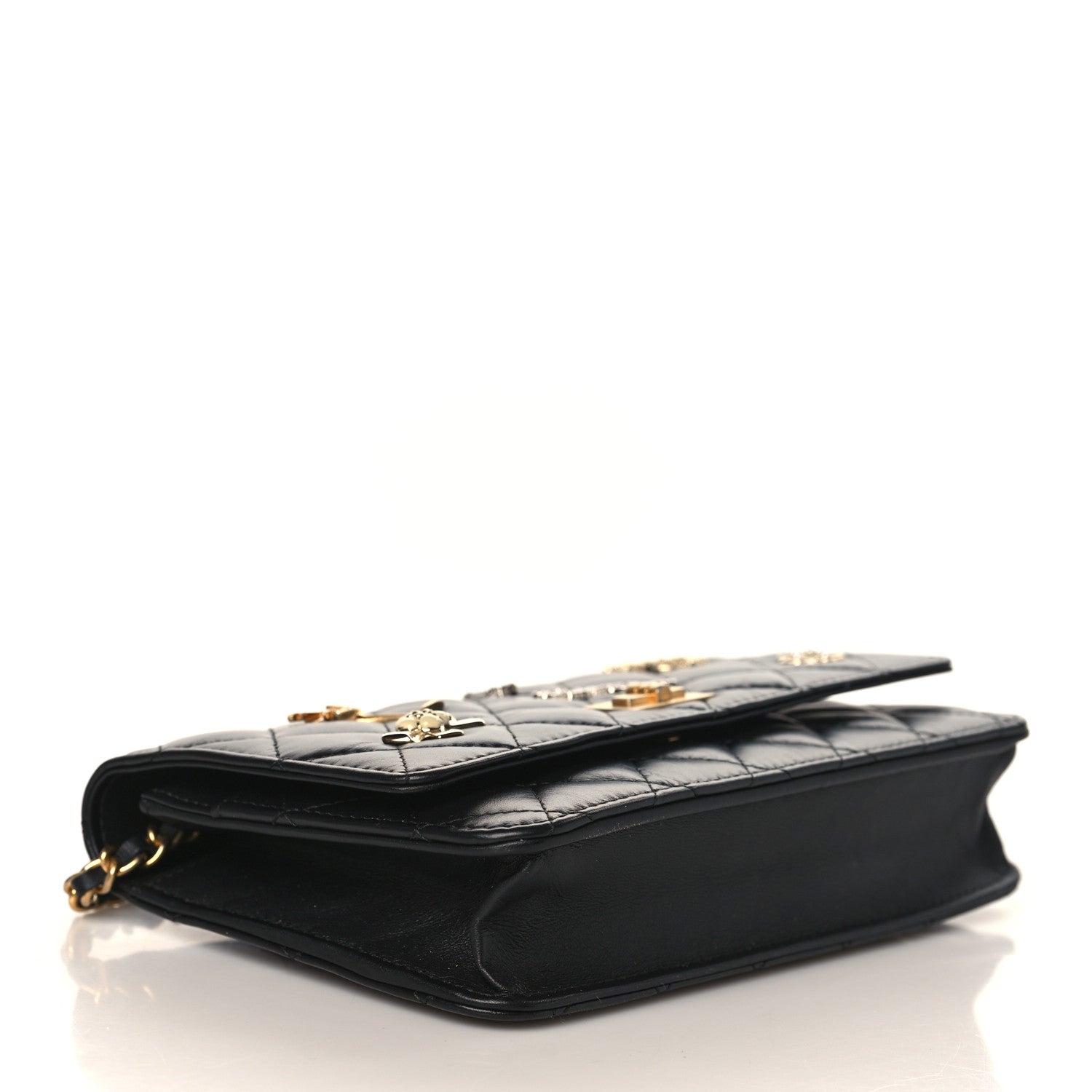 Chanel Aged Calfskin Quilted Lucky Charms 2.55 Reissue Wallet On Chain WOC Black 4 of 9