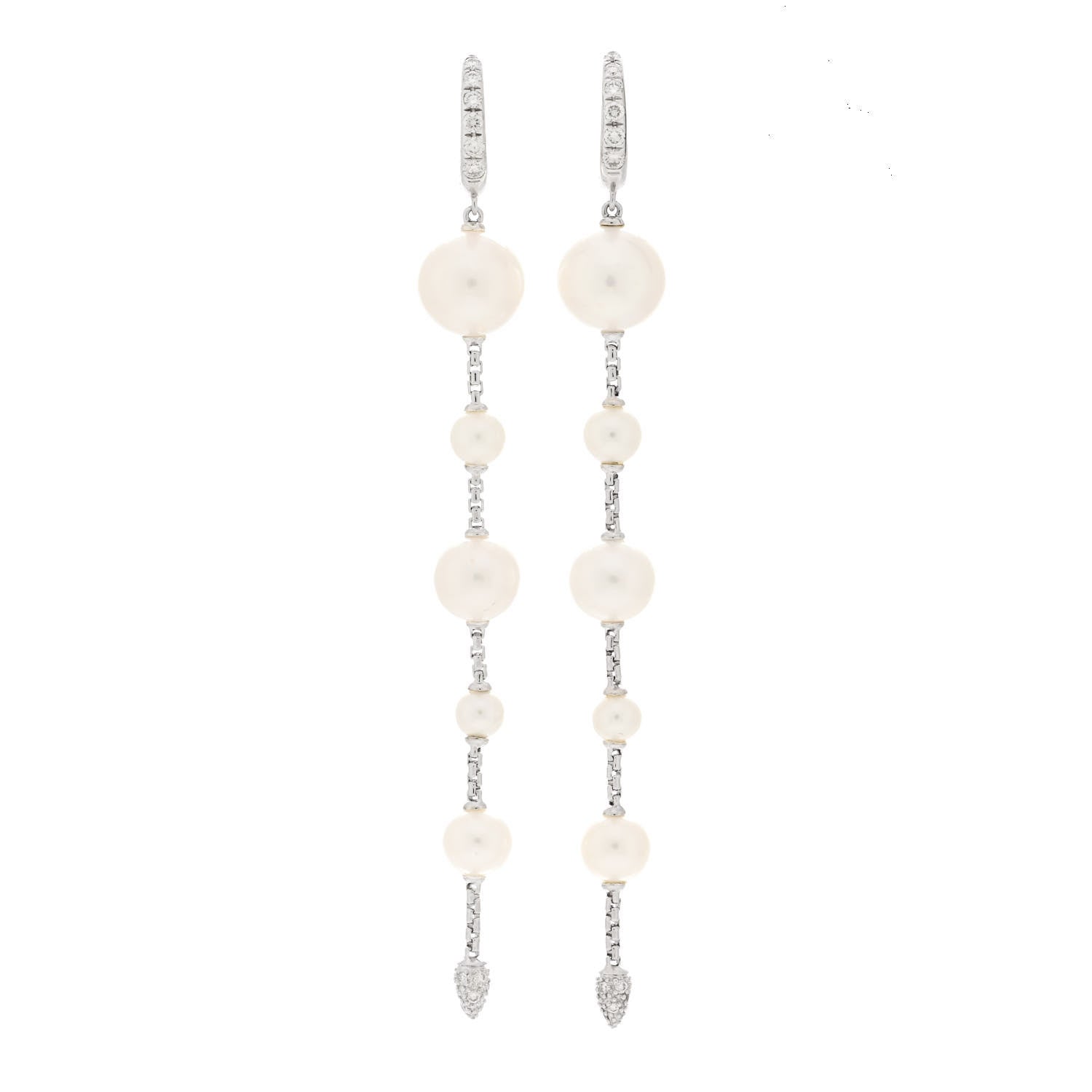 David Yurman Sterling Silver Diamond Pearl Five Station Pave Drop Earrings 1 of 9