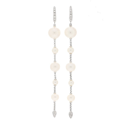 David Yurman Sterling Silver Diamond Pearl Five Station Pave Drop Earrings 1 of 9