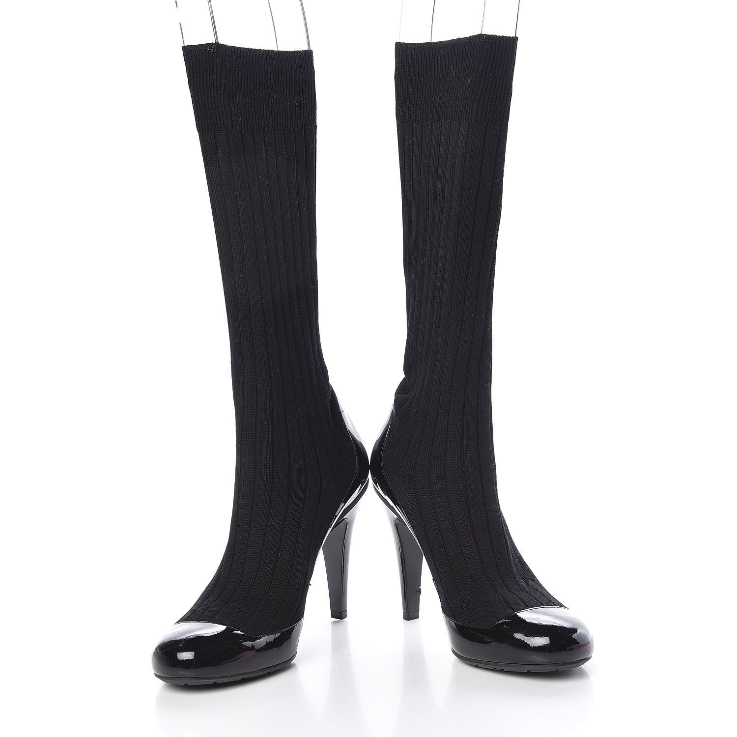 Chanel Patent Knit Sock Boots 38 Black 5 of 11