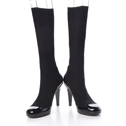 Chanel Patent Knit Sock Boots 38 Black 5 of 11