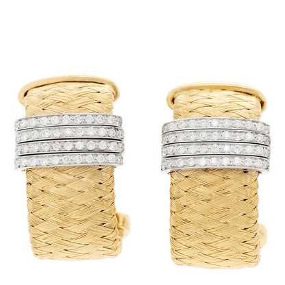 Roberto Coin 18K Yellow White Gold Diamond Primavera Silk Mesh Hoop Earrings 1 of 7