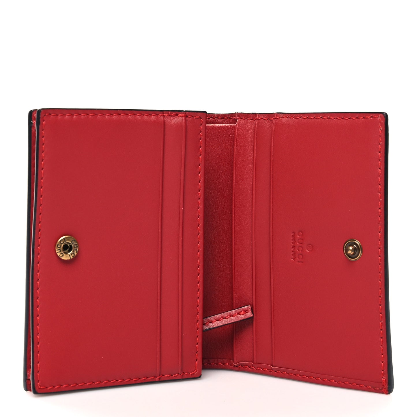 GG Supreme Monogram Cherry Embellished Card Case Wallet Hibiscus Red