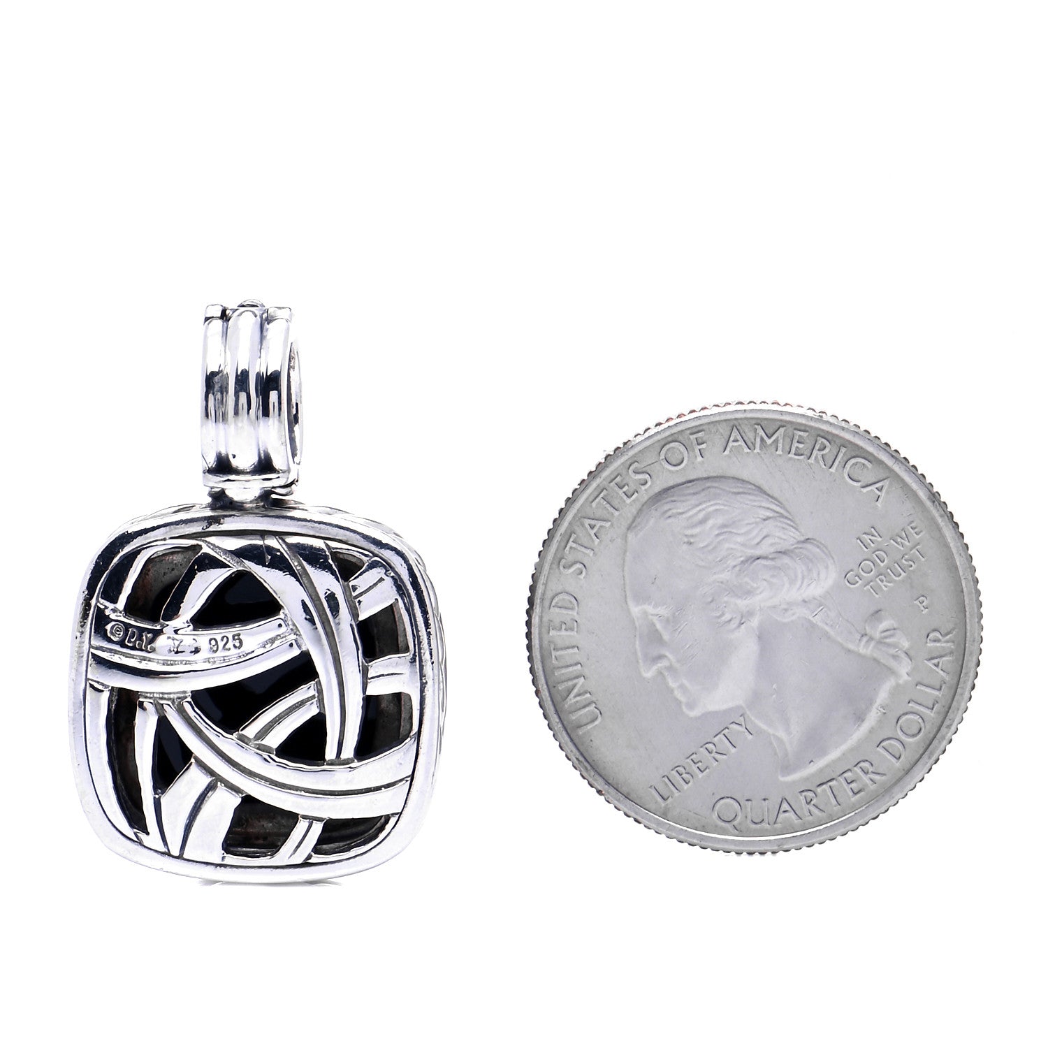 David Yurman Sterling Silver Diamond Onyx 14mm Albion Enhancer Pendant 2 of 5