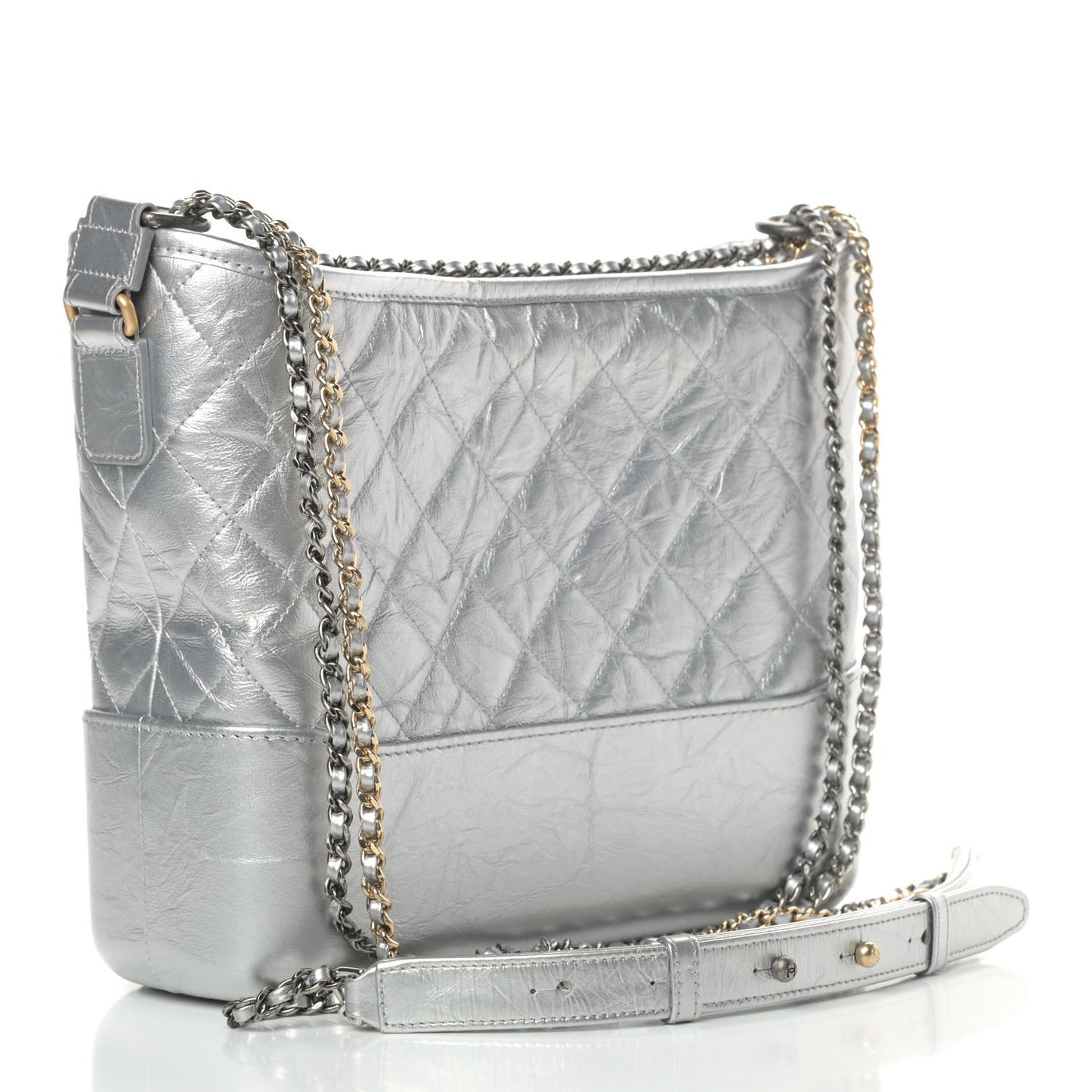 Metallic Lambskin Calfskin Quilted Medium Gabrielle Hobo Silver