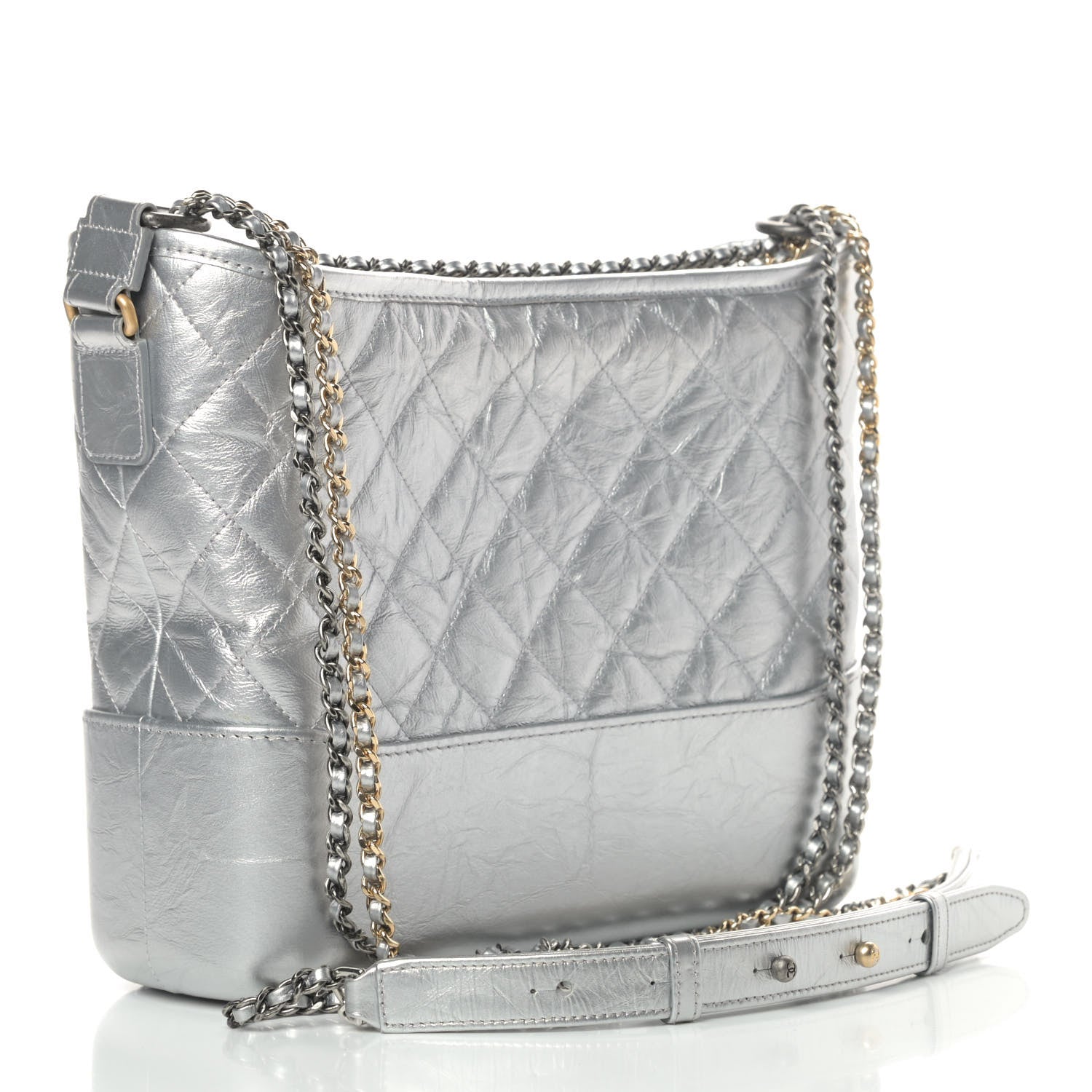 Chanel Metallic Lambskin Calfskin Quilted Medium Gabrielle Hobo Silver 2 of 6