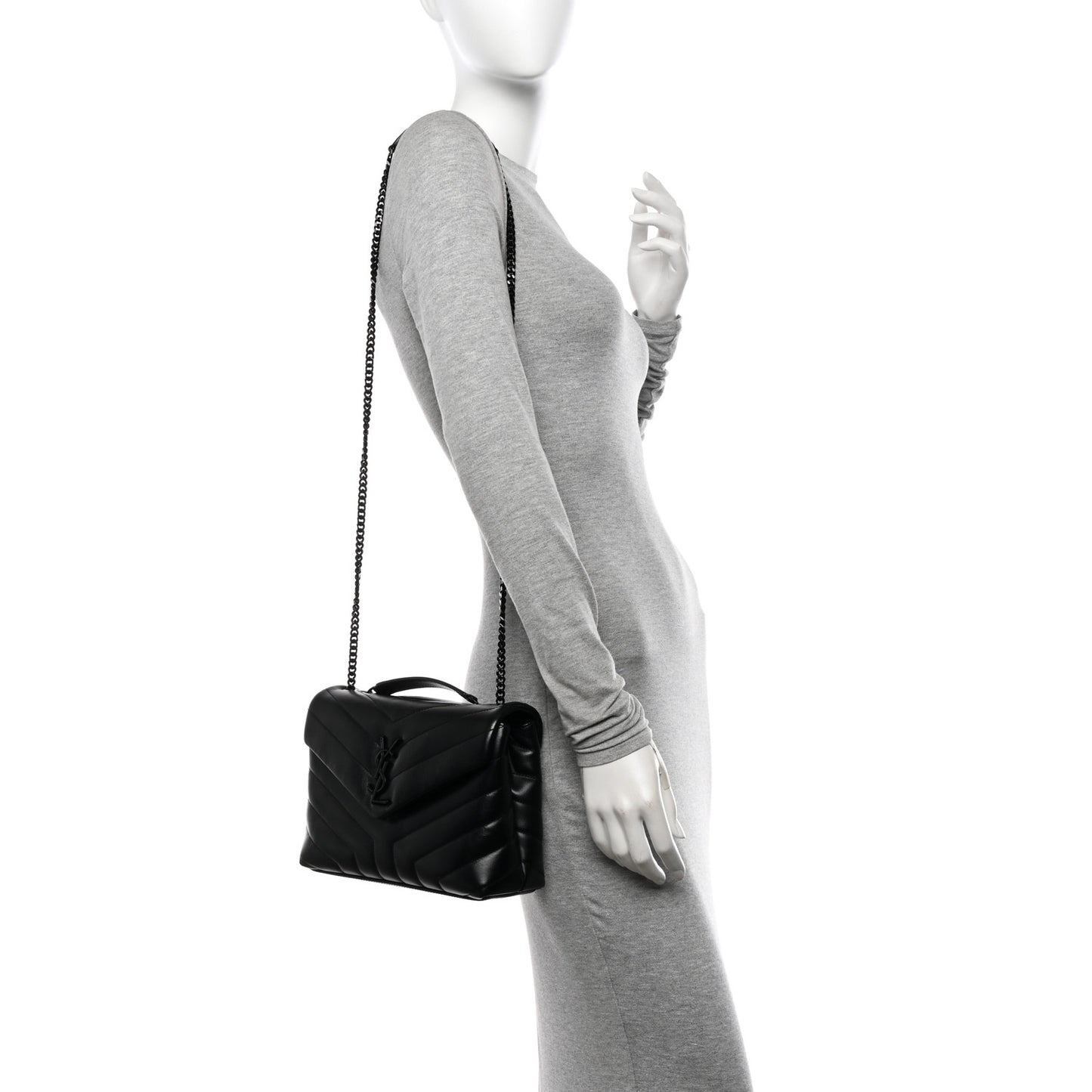 Calfskin Y Quilted Monogram Monochrome Small Loulou Chain Satchel Black