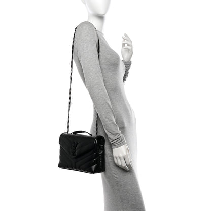 Saint Laurent Calfskin Y Quilted Monogram Monochrome Small Loulou Chain Satchel Black 2 of 12