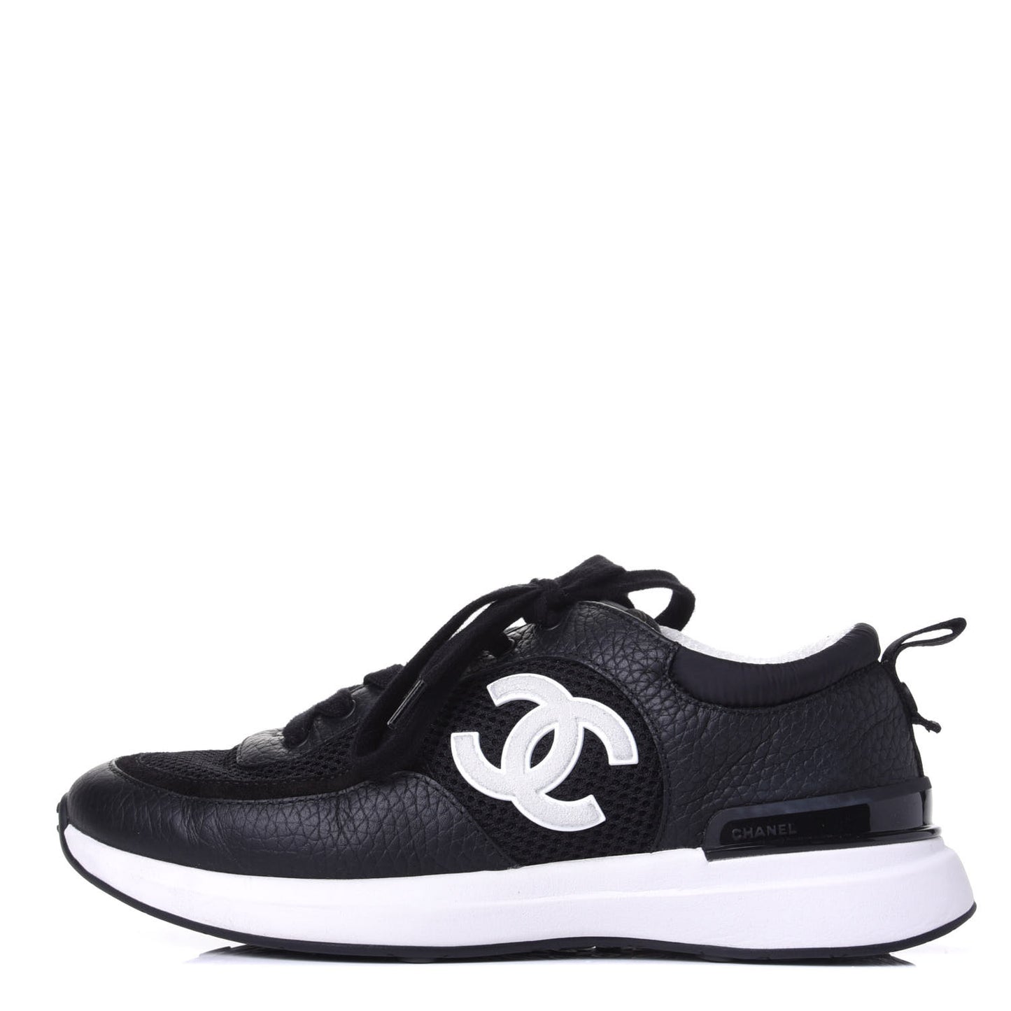 Calfskin Mesh Lycra Suede Womens Logo Sneakers 37.5 Black