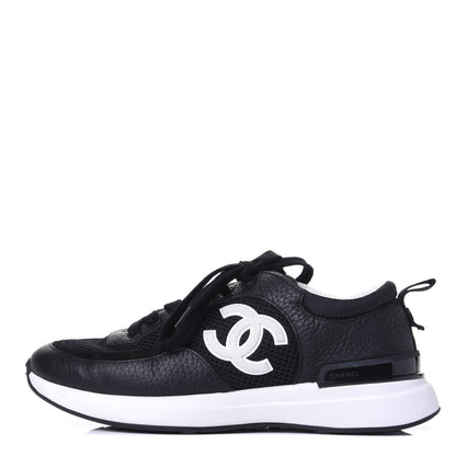 Chanel Calfskin Mesh Lycra Suede Womens Logo Sneakers 37.5 Black 1 of 11