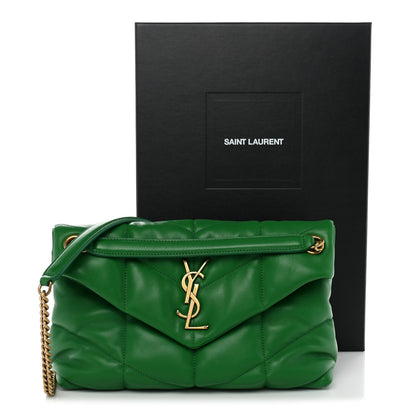 Saint Laurent Lambskin Quilted Small Loulou Puffer Monogram Chain Satchel New Vert 11 of 11