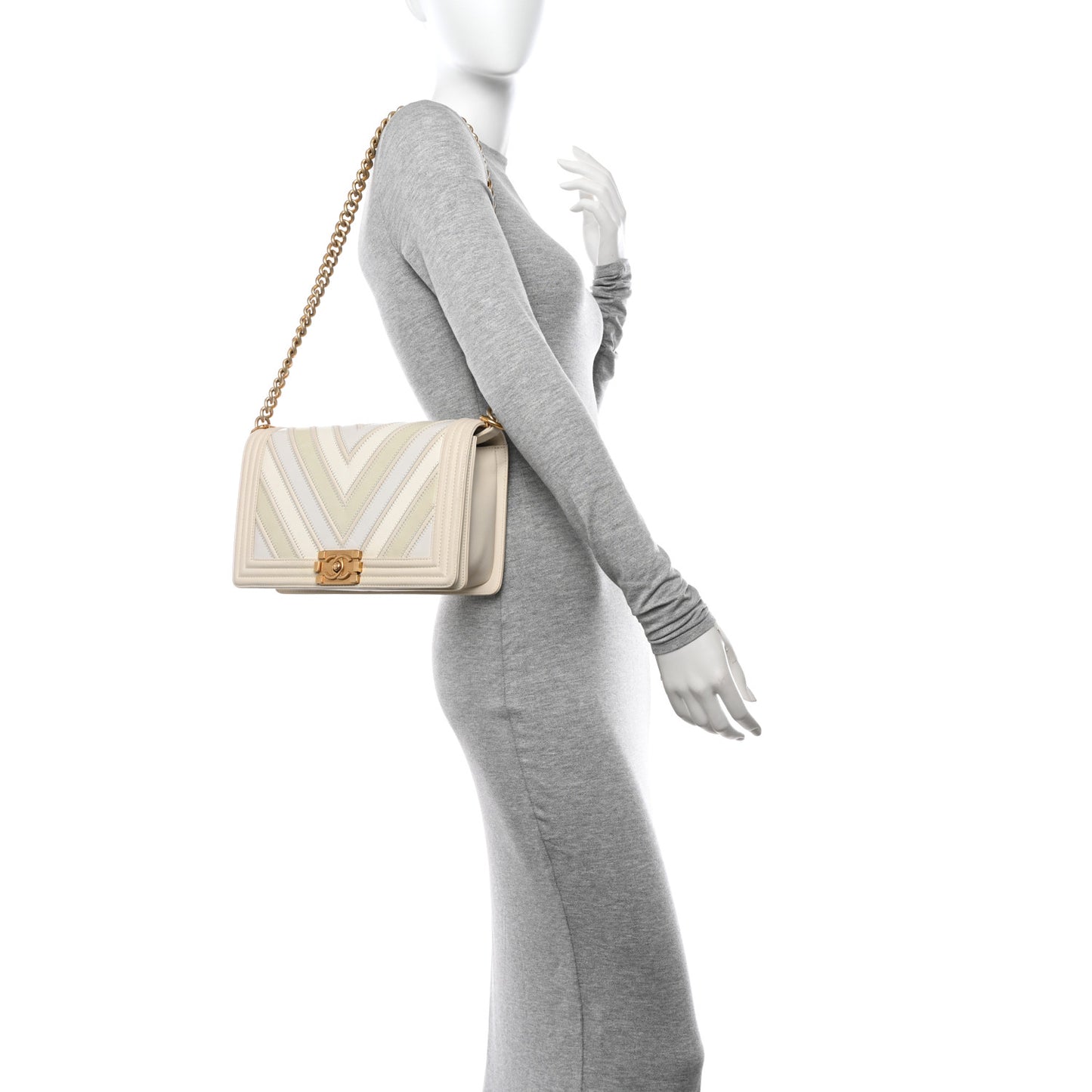 Caviar Suede Calfskin Chevron New Medium Boy Flap White