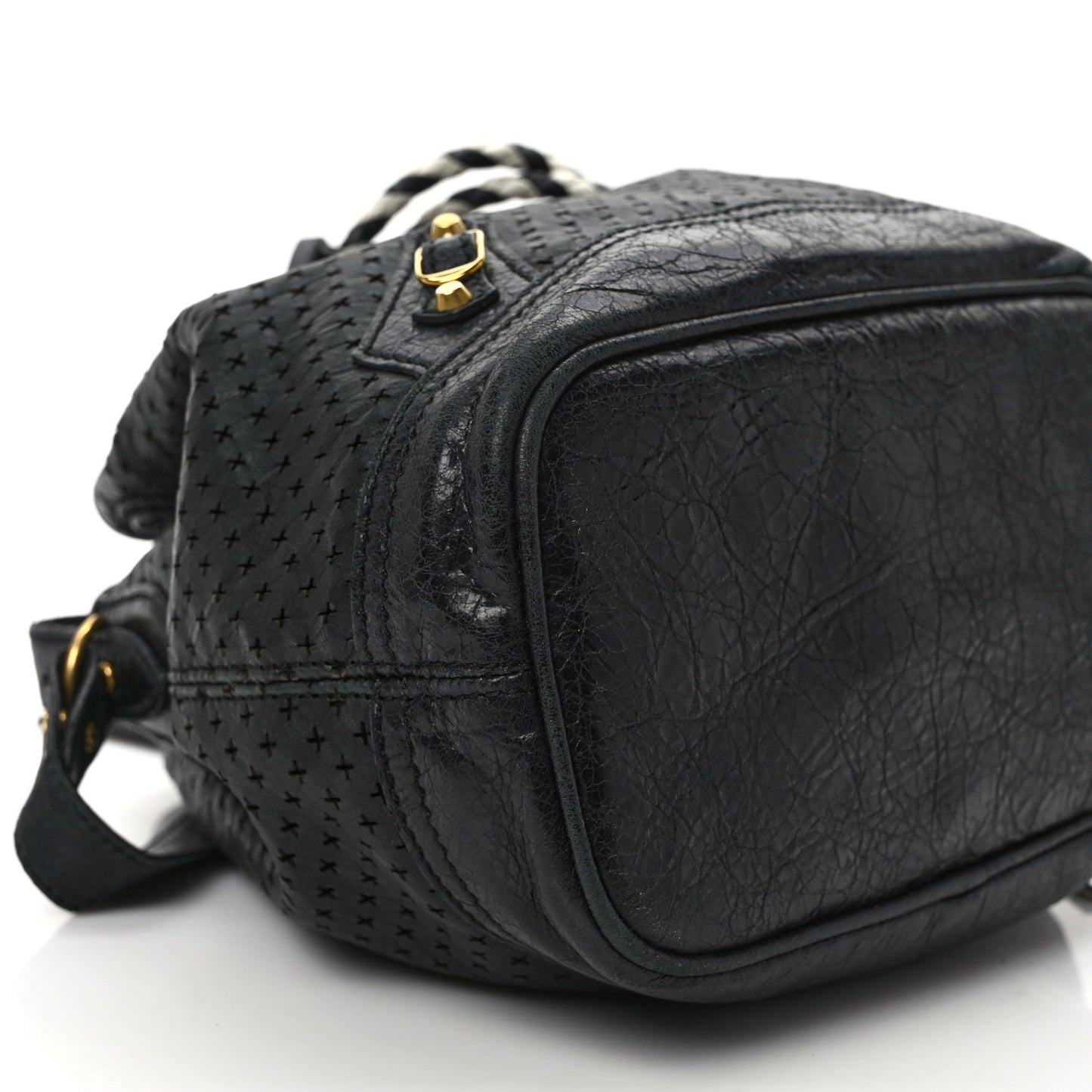 Agneau Classic Gold Hardware Perforated Cross Mini Pampille Black