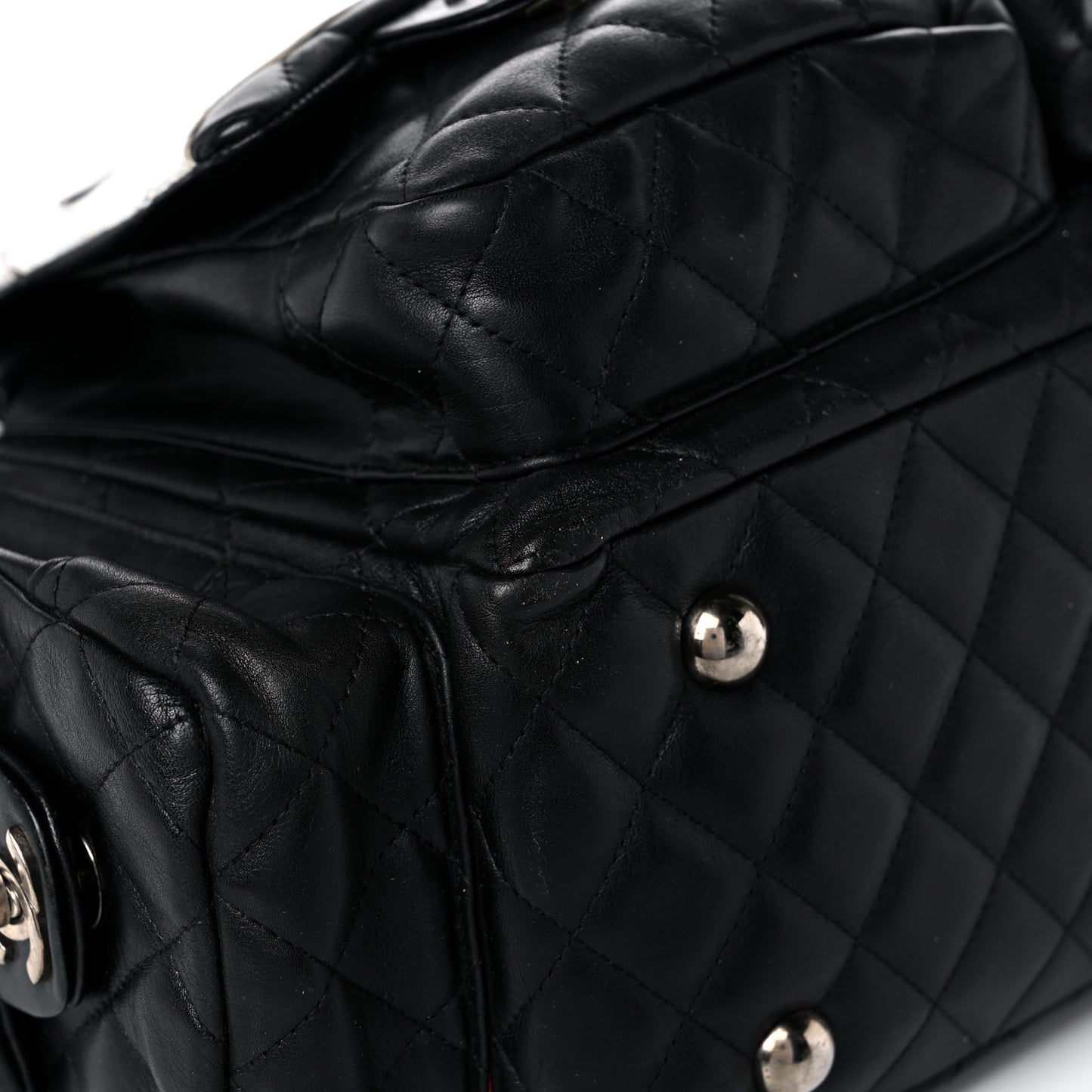 Calfskin Quilted Large Cambon Multipocket Reporter Black White