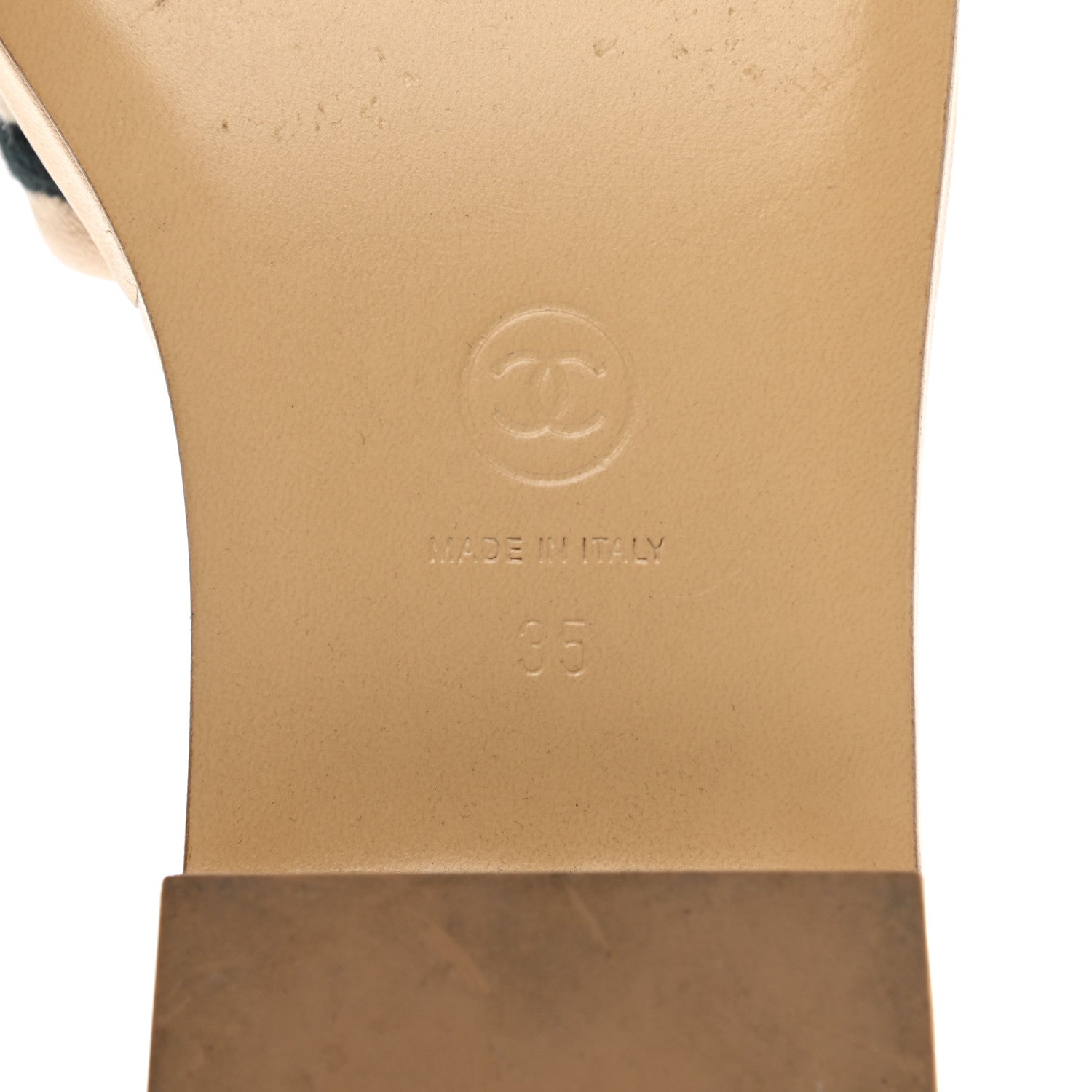 Chanel Lambskin Embroidered CC Mule Sandal 35 Beige Black 7 of 9