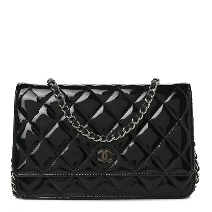 Chanel Patent Quilted Wallet On Chain WOC Black 1 of 12