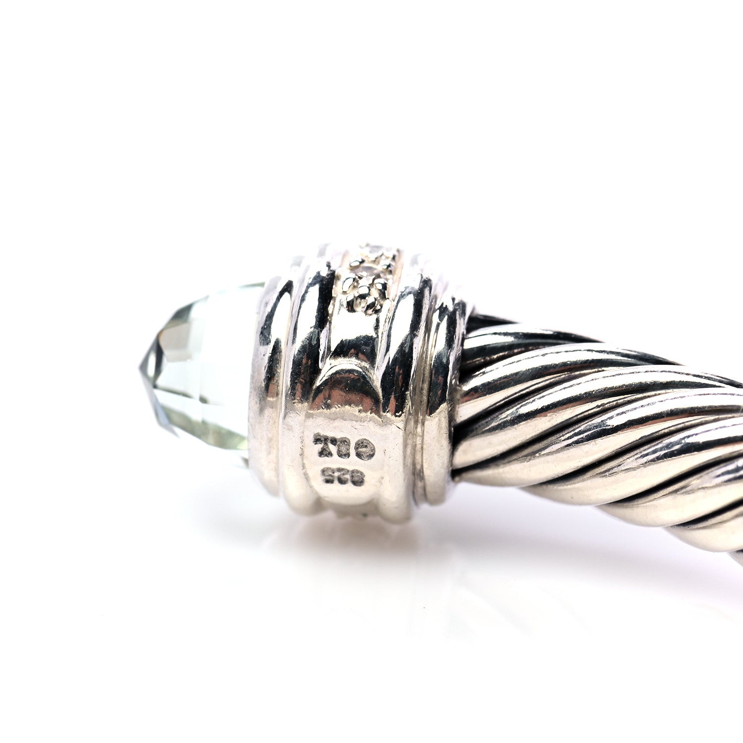 David Yurman Sterling Silver Diamond Prasiolite 7mm Cable Classics Bracelet 5 of 6