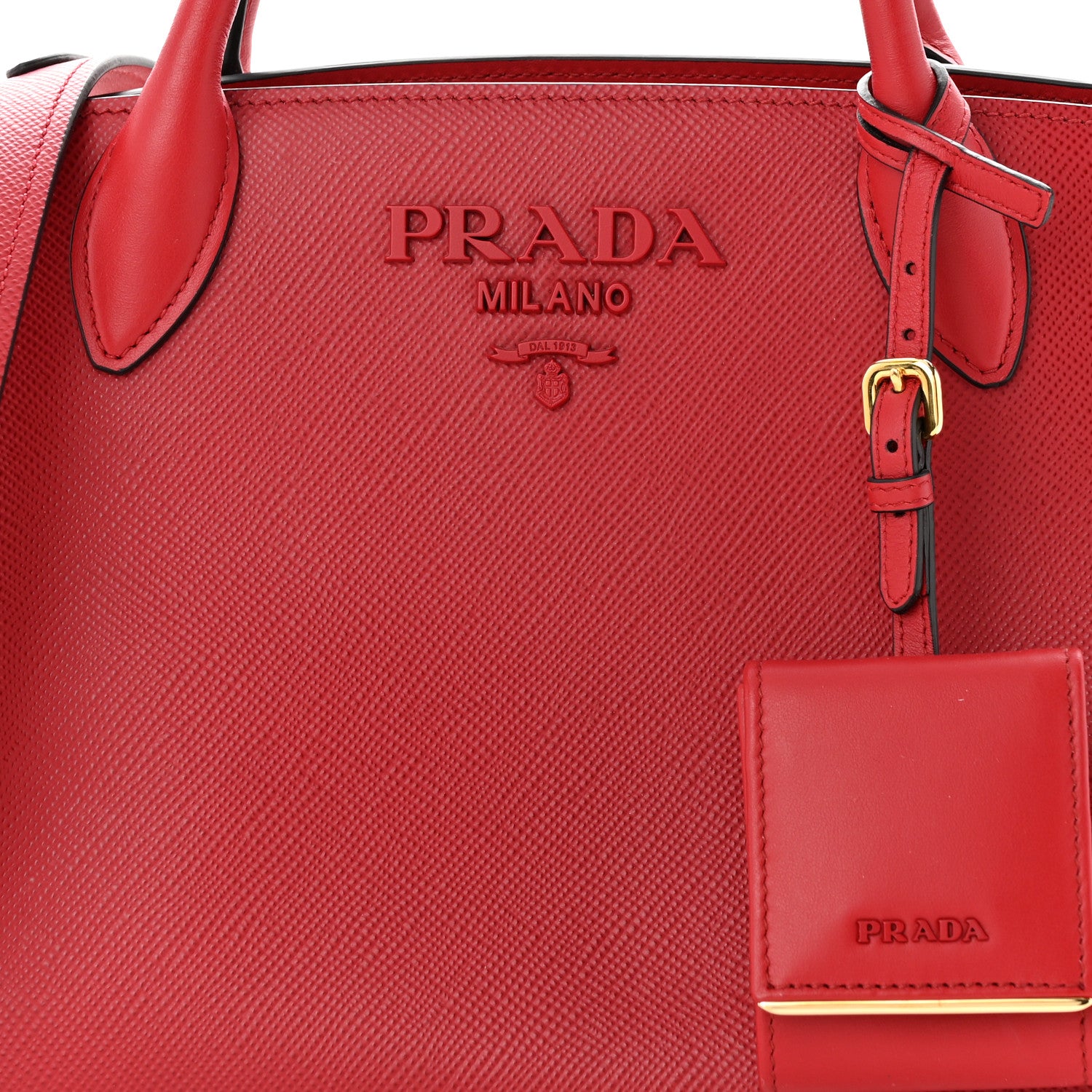 Prada Saffiano Cuir Calfskin Small Monochrome Top Handle Tote Fuoco 7 of 9