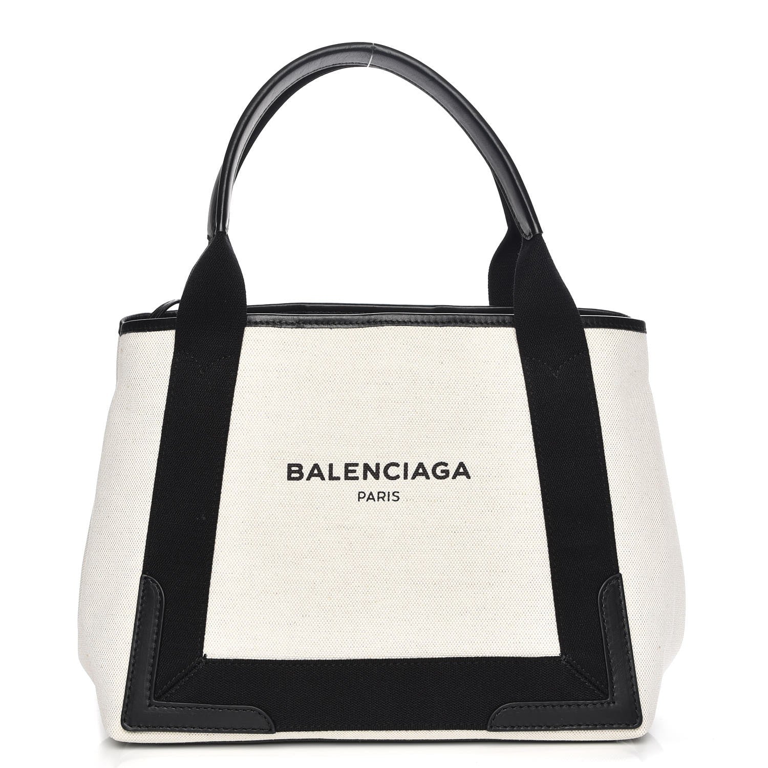 Balenciaga Cotton Canvas Satin Calfskin S Navy Cabas Natural Black 1 of 8