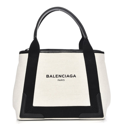 Balenciaga Cotton Canvas Satin Calfskin S Navy Cabas Natural Black 1 of 8