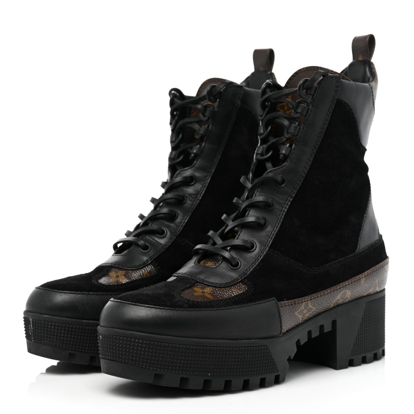 Suede Calfskin Monogram Laureate Platform Desert Boots 38.5 Black