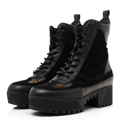 Louis Vuitton Suede Calfskin Monogram Laureate Platform Desert Boots 38.5 Black 3 of 18