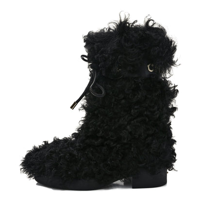Chanel Shearling Sheepskin High Boots 36 Black 1 of 7