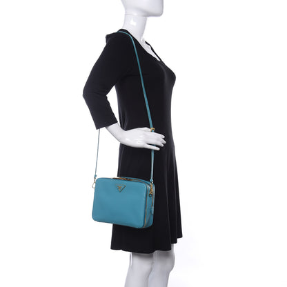 Prada Saffiano Double Zip Camera Bag Turchese 2 of 17