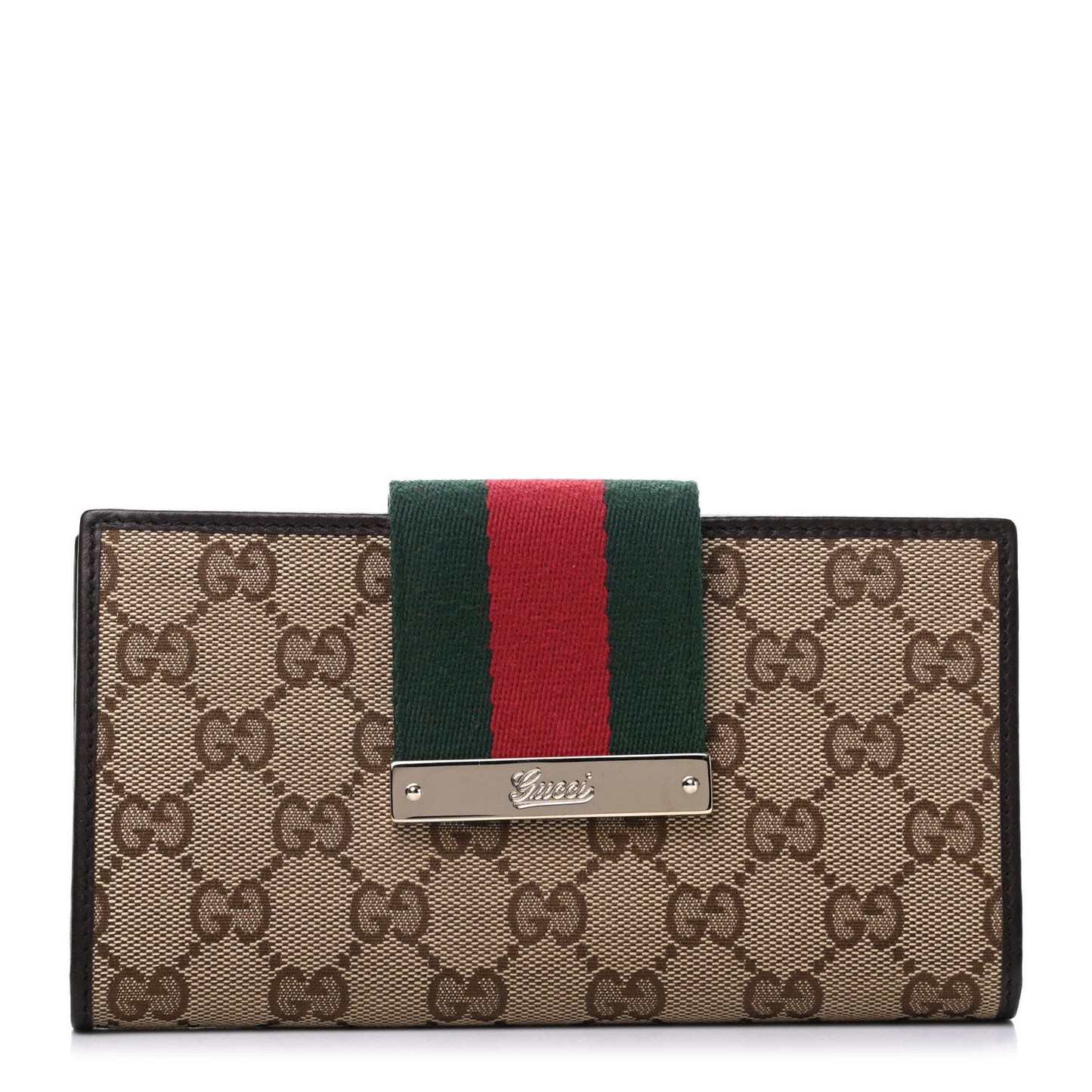Monogram Calfskin Ladies Web Continental Wallet Beige Ebony Cocoa
