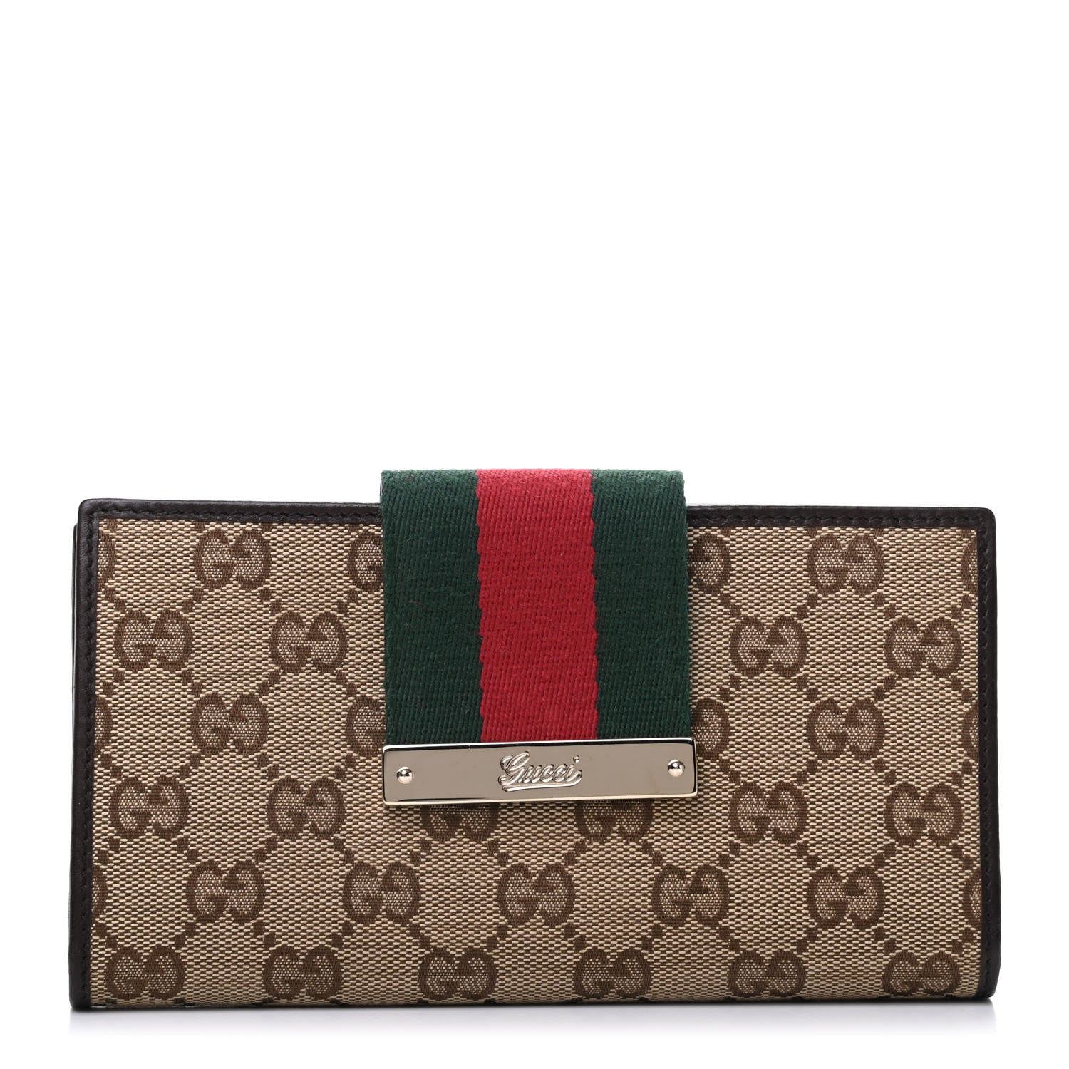 Gucci Monogram Calfskin Ladies Web Continental Wallet Beige Ebony Cocoa 1 of 8