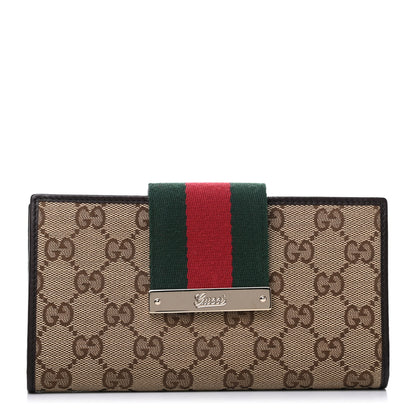 Gucci Monogram Calfskin Ladies Web Continental Wallet Beige Ebony Cocoa 1 of 8