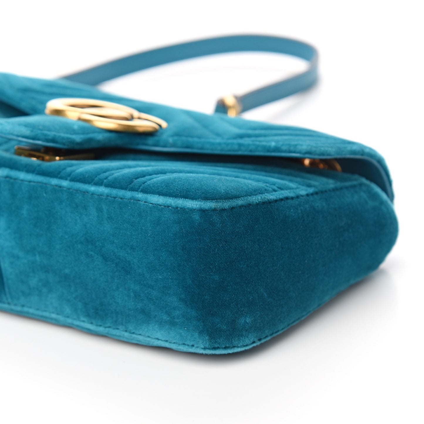 Velvet Matelasse Mini GG Marmont Shoulder Bag Pavone Cyan