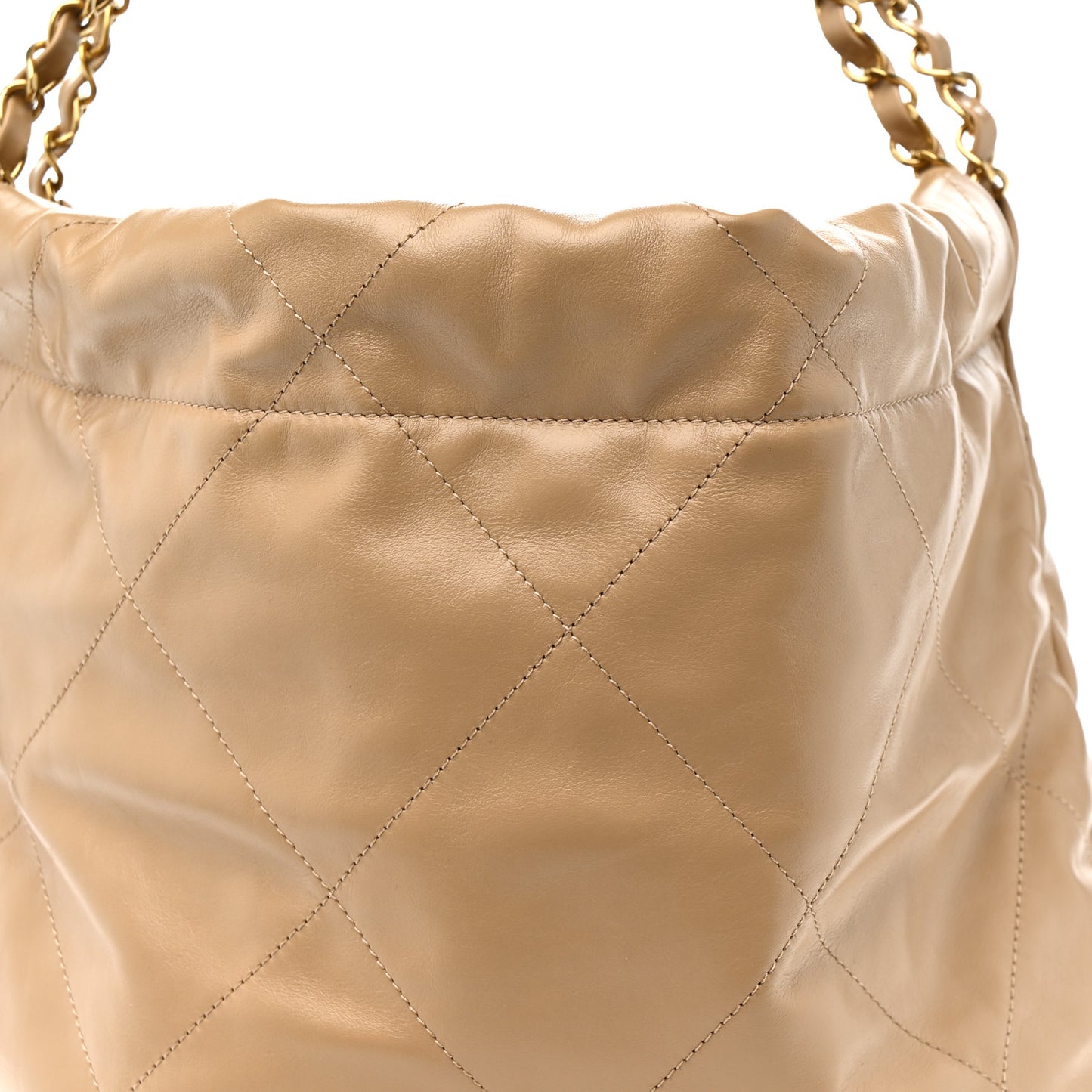 Shiny Calfskin Quilted Small Chanel 22 Beige Beige