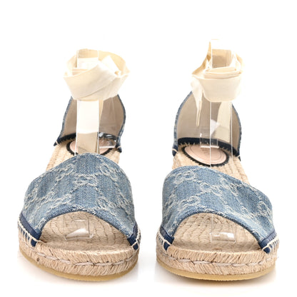 Gucci New Denim GG Monogram Pilar Ankle Wrap Espadrille Wedge Sandals 40.5 Light Blue 3 of 9