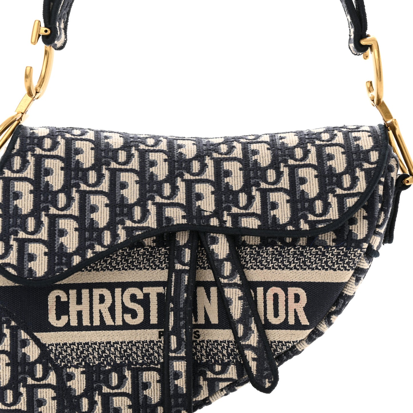 Oblique Embroidered Saddle Bag Blue