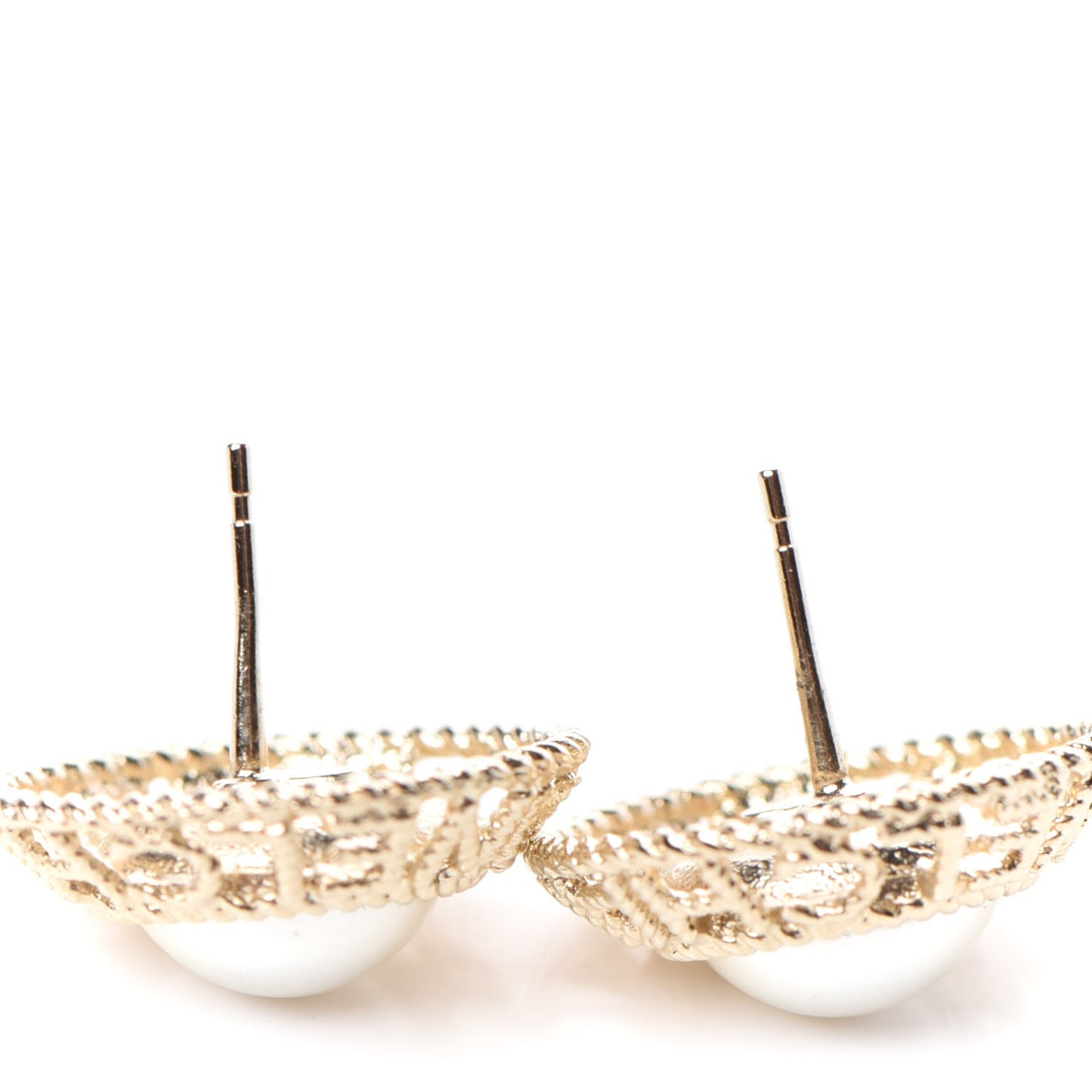 Pearl CC Round Rope Logo Earrings Gold