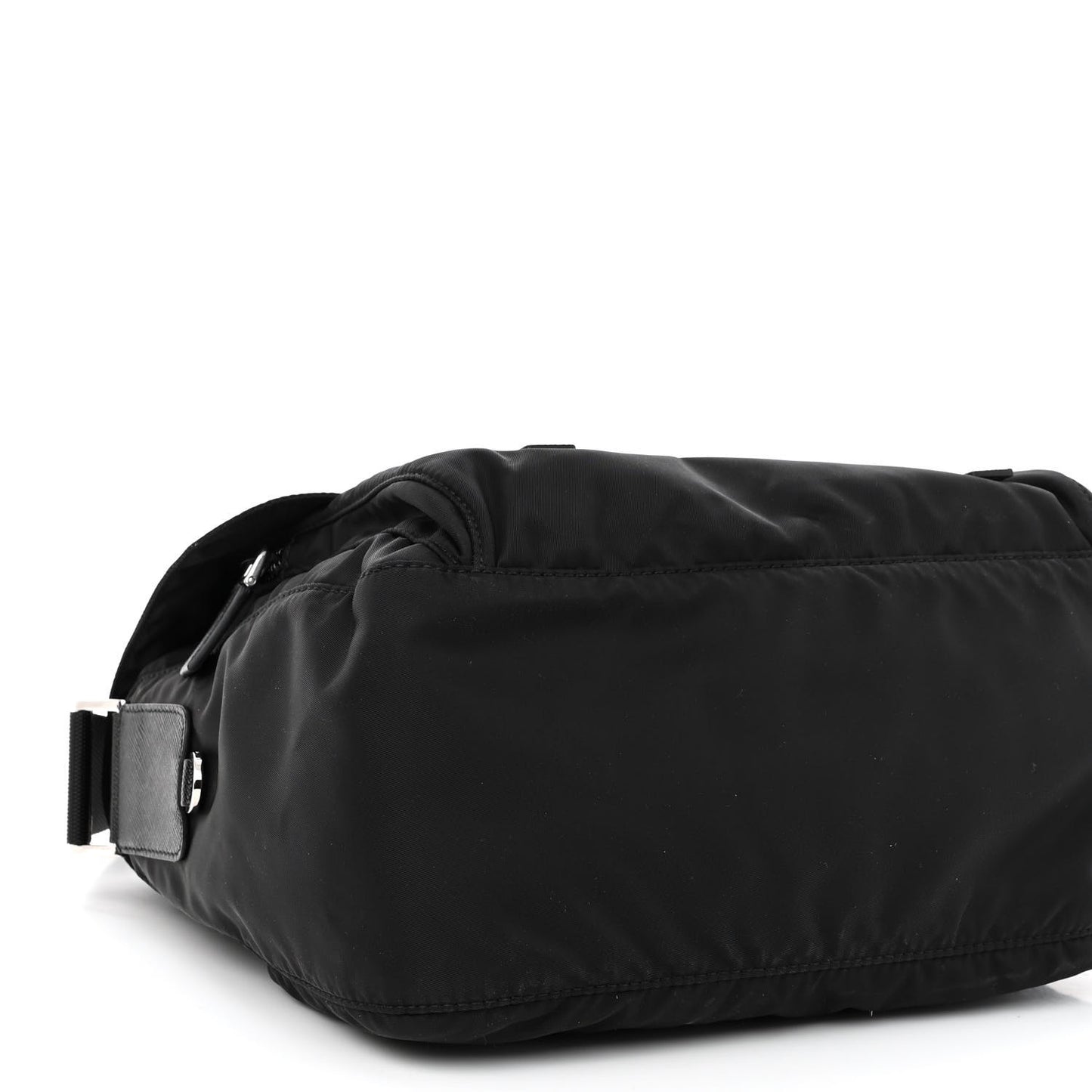 Re-Nylon Vela Saffiano Pocket Double Buckle Messenger Shoulder Bag Black