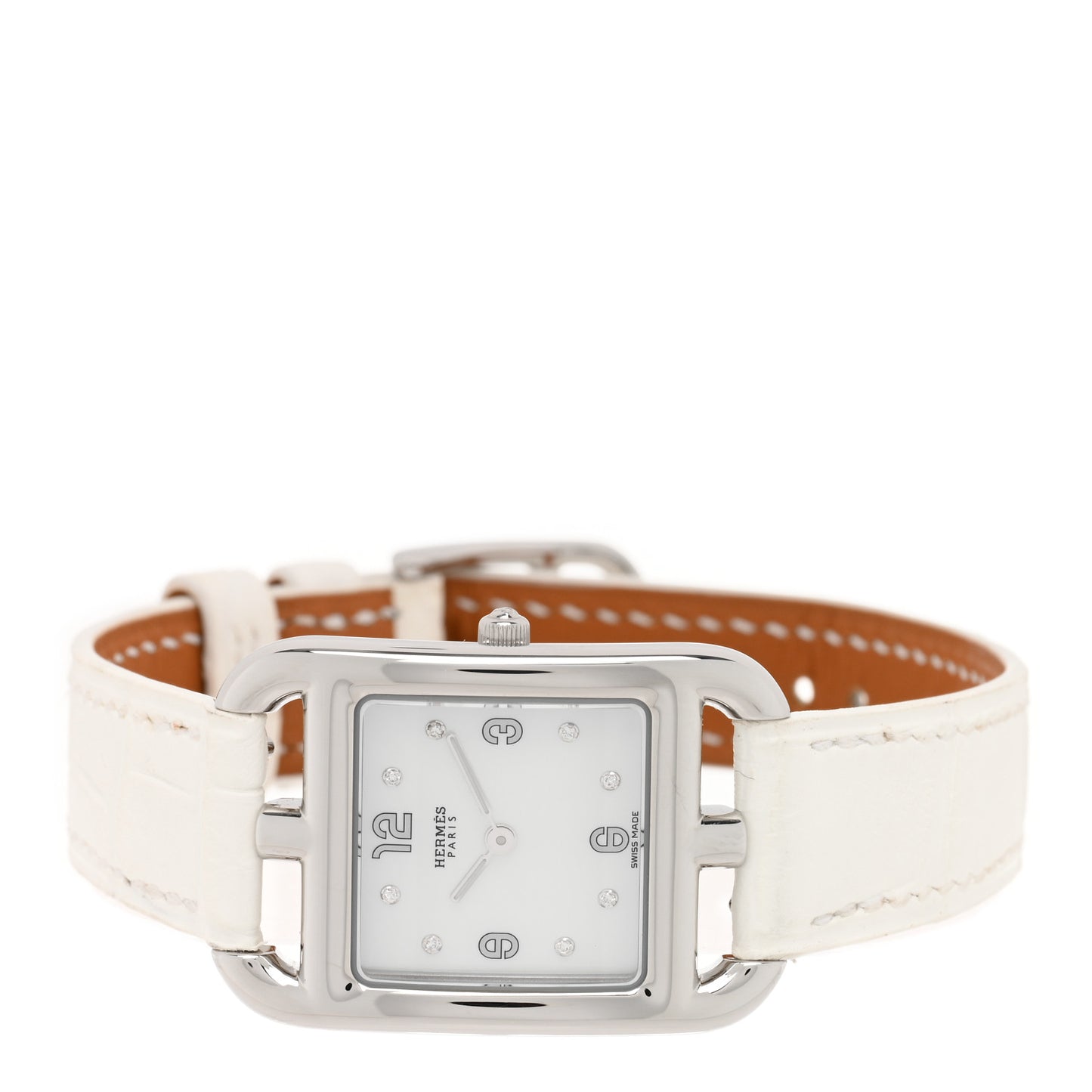 Stainless Steel Alligator Diamond Mother of Pearl 23mm Cape Cod Quartz Watch Blanc