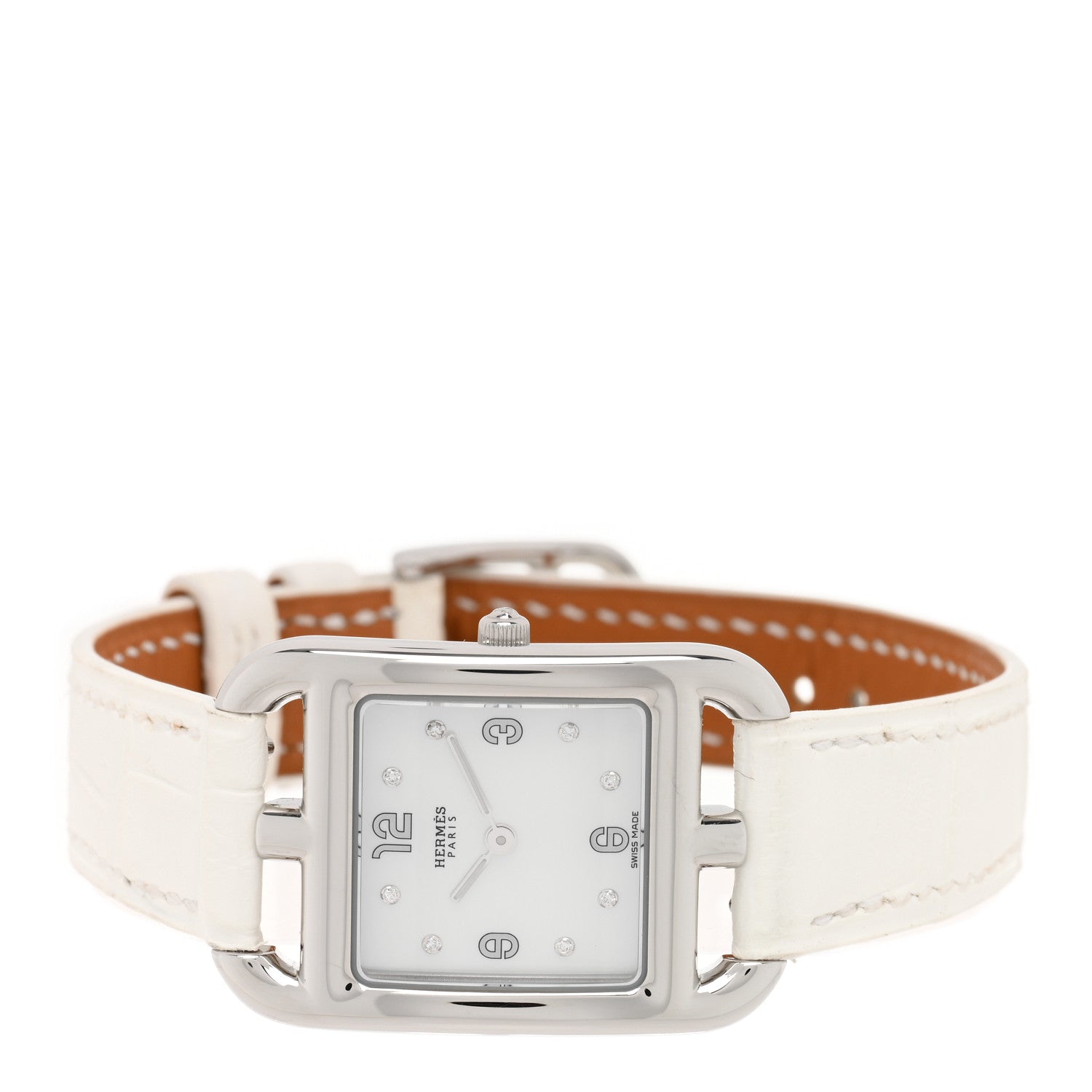 Hermes Stainless Steel Alligator Diamond Mother of Pearl 23mm Cape Cod Quartz Watch Blanc 2 of 5