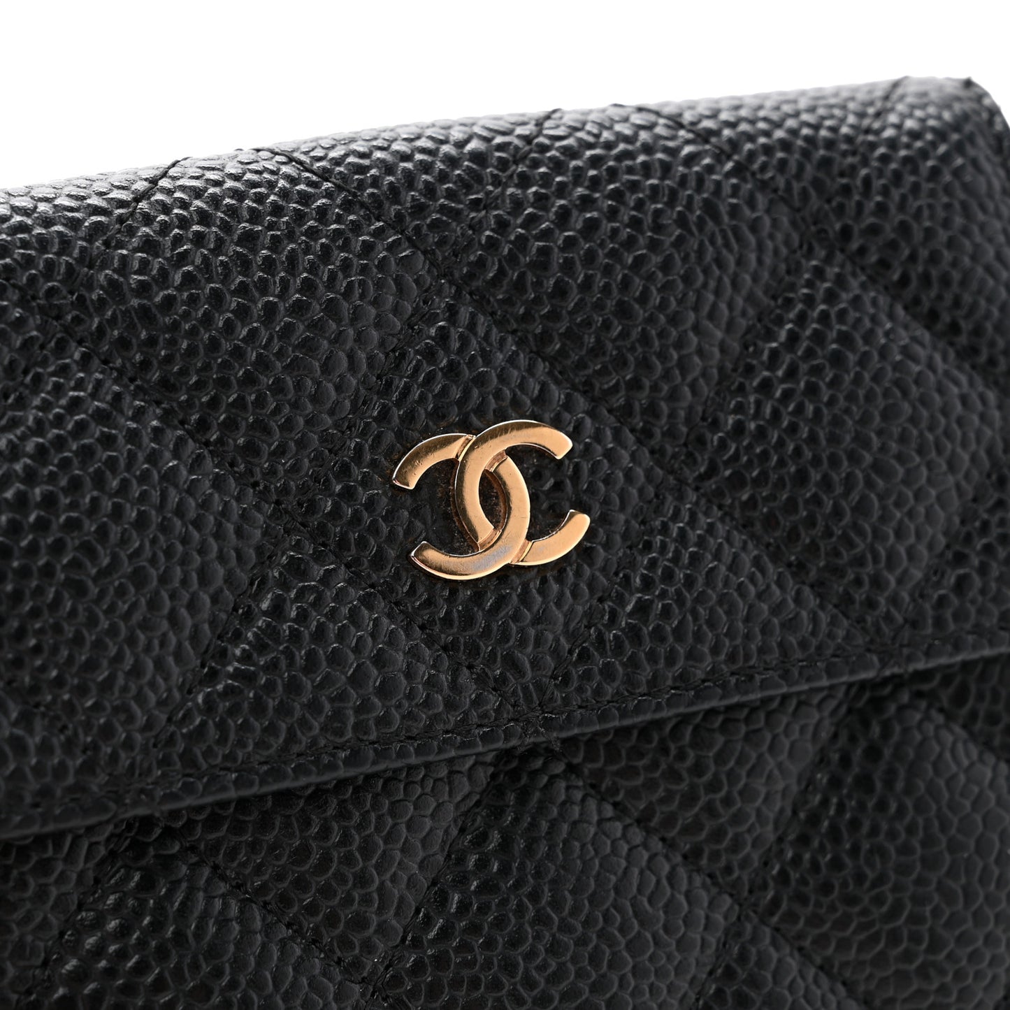 Caviar Quilted Compact French Flap Wallet Black