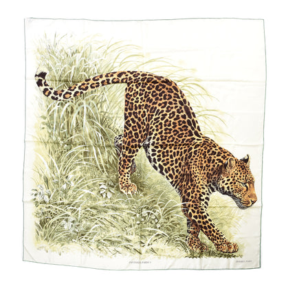 Hermes Silk Panthera Pardus Shawl 140 Ivory Brun Vert 1 of 4